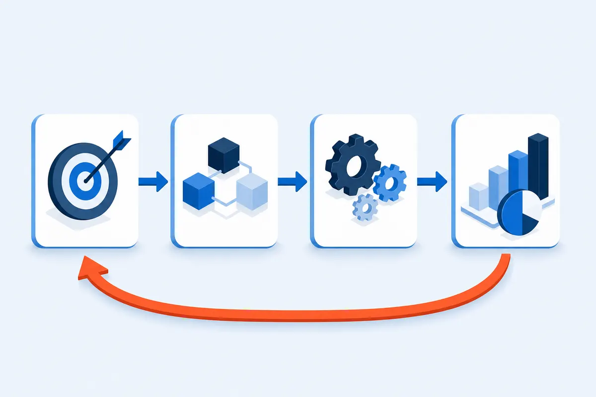 Abstract process flow with a feedback loop returning to an earlier stage