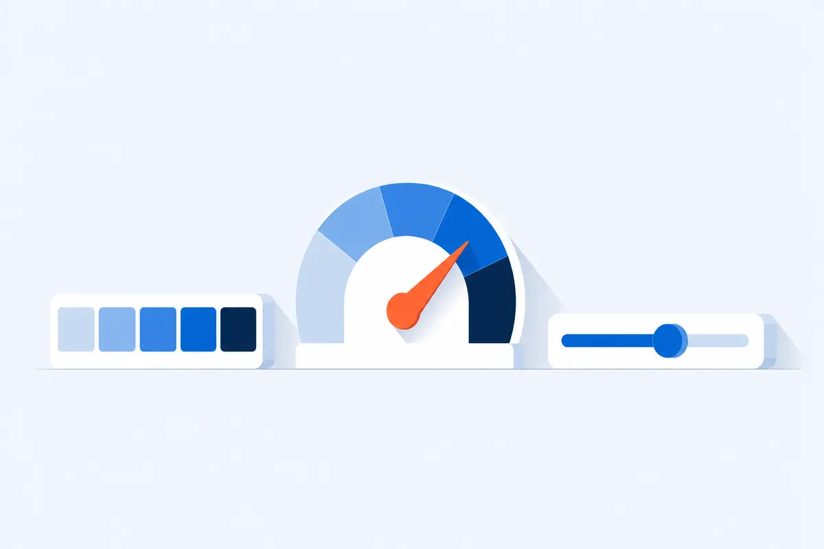 Three abstract measurement gauges side by side representing different customer satisfaction metrics