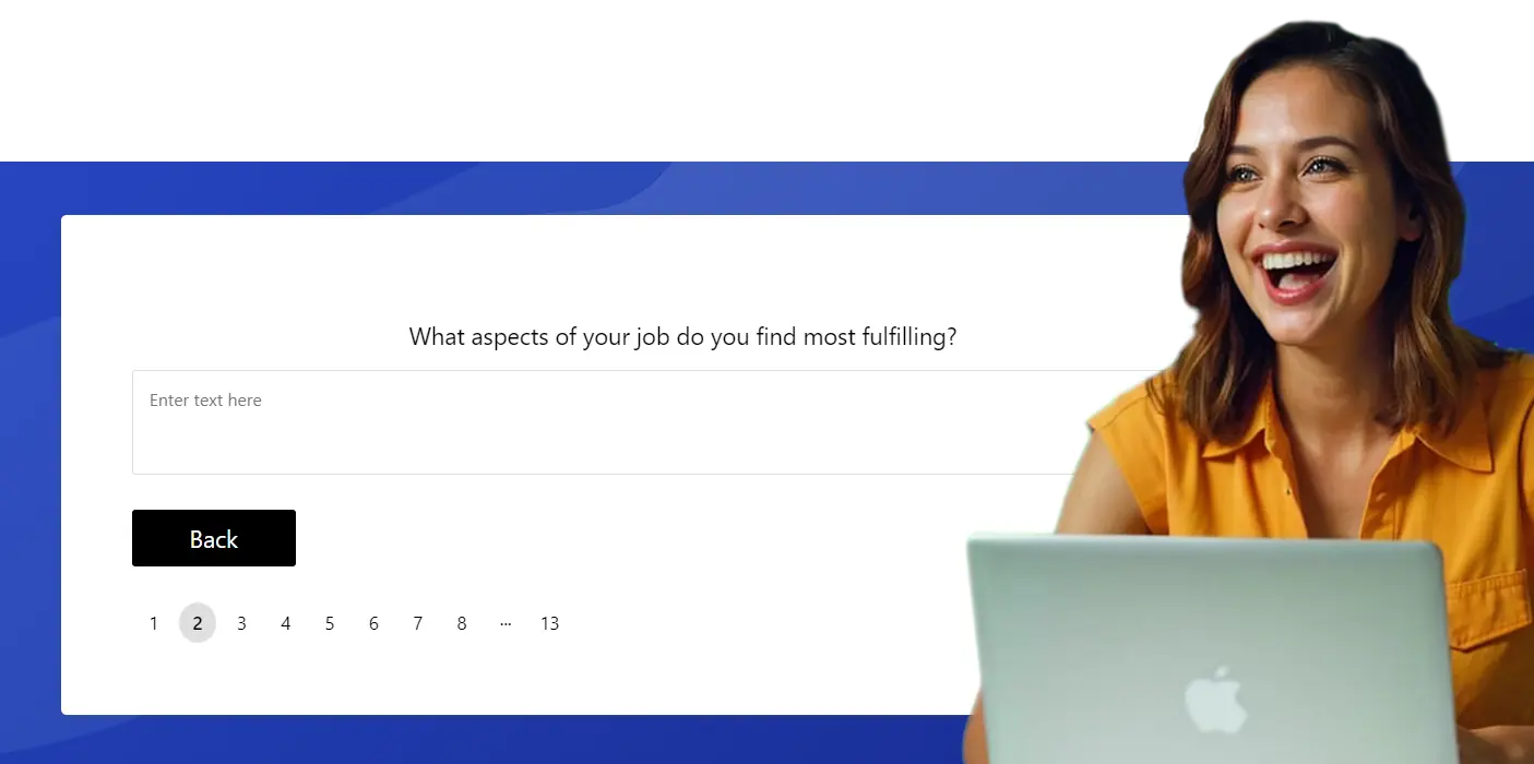 Lady answering the second question of an employee satisfaction survey