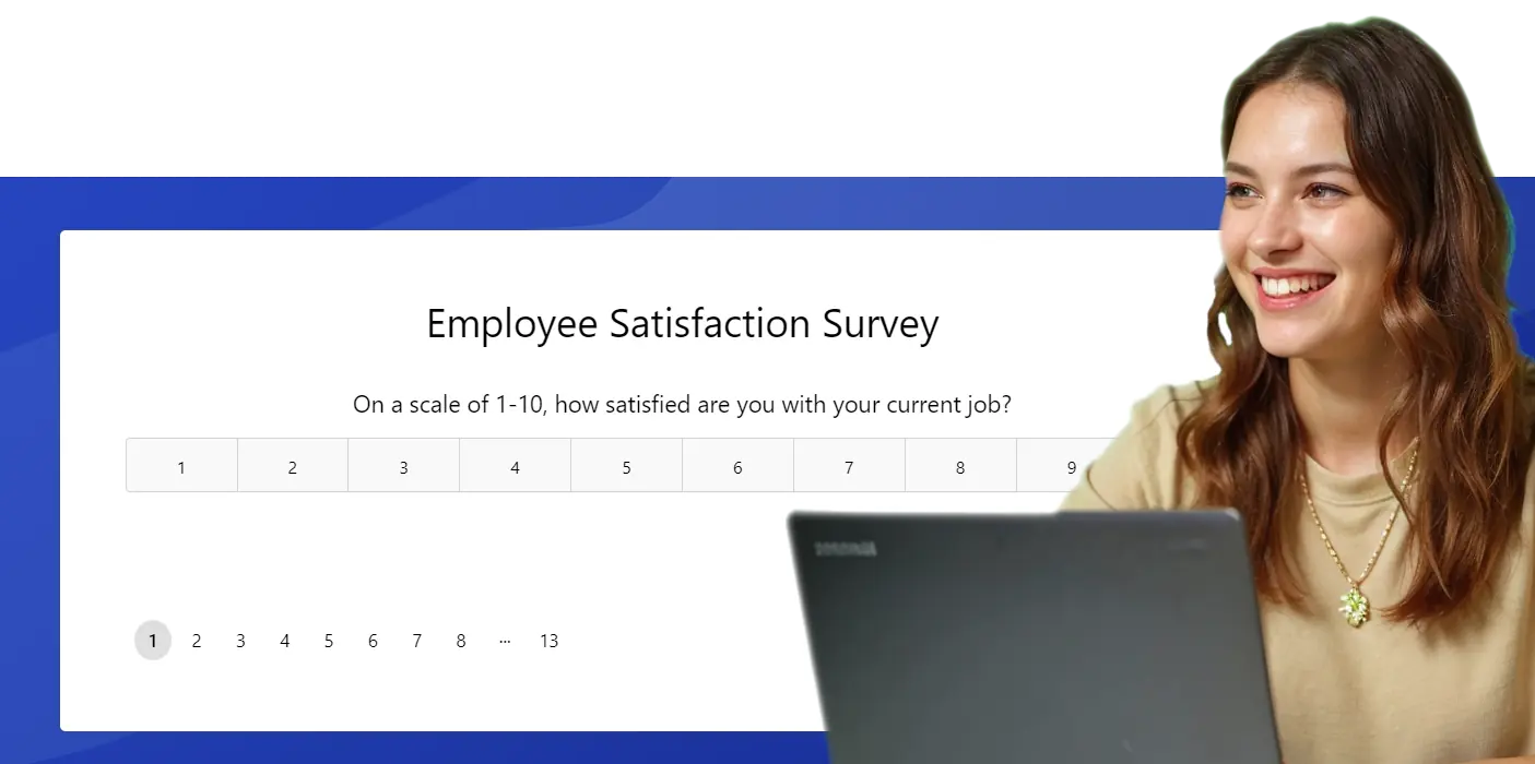 Lady answering the first question of an employee satisfaction survey