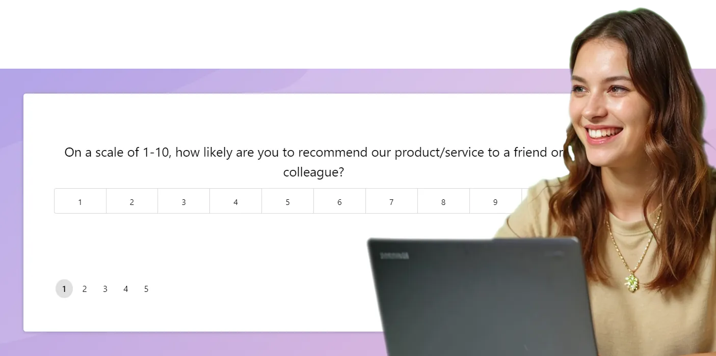 Lady answering a feedback question in an online survey tool