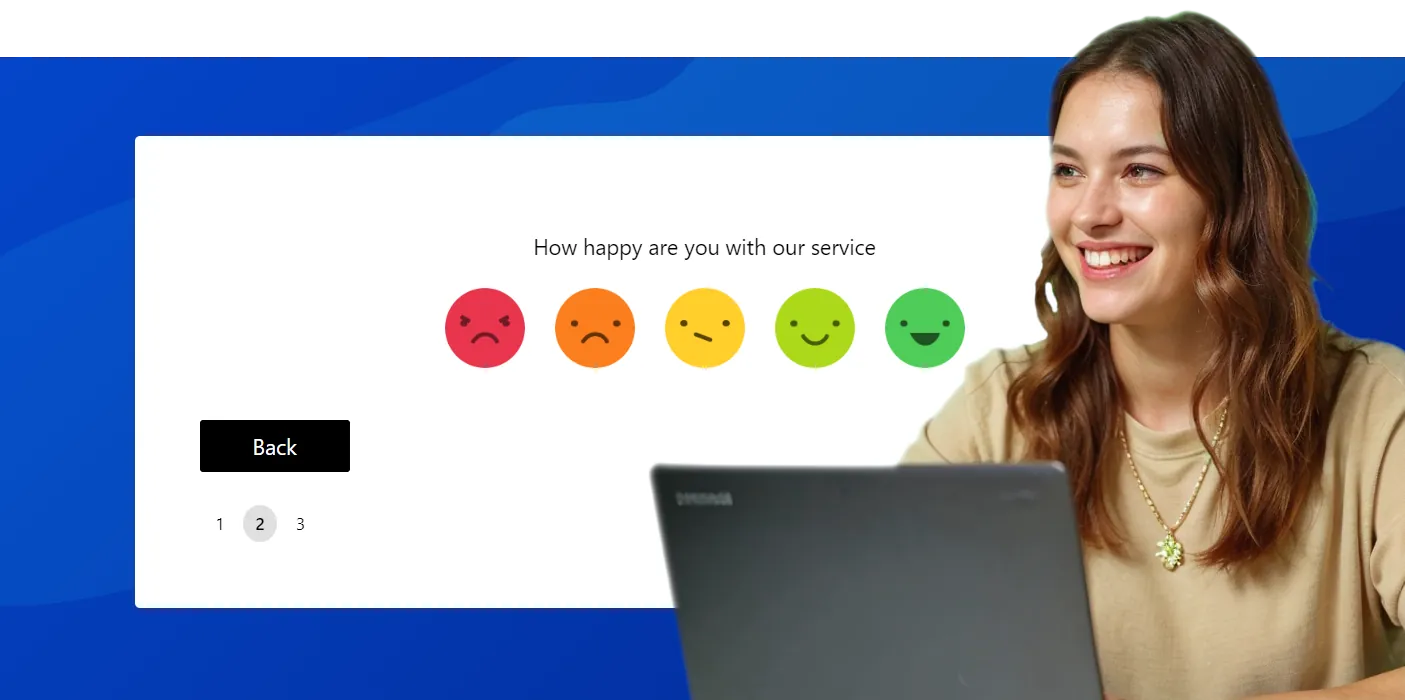 Lady filling out a 1-5 rating emoji survey