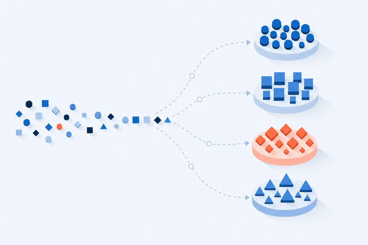 Abstract illustration of one audience splitting into distinct measurable segments